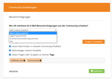 So abonnierst du Bündelmails in der Community [Quelle: e-fellows.net]