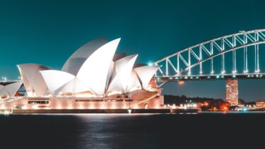 Sydney, Opernhaus, Brücke, Nacht, Wasser