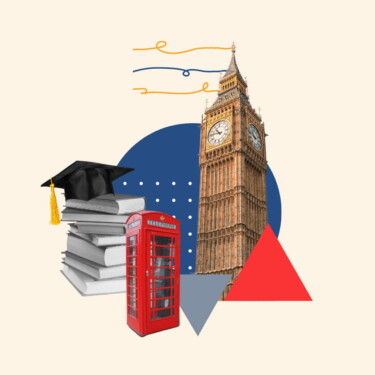 Der Big Ben in London mit einer Telefonzelle und einem Stapel Bücher