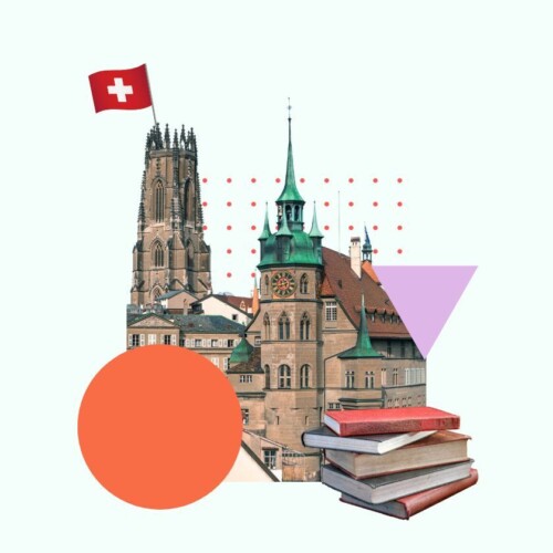 Das Stadtzentrum von Fribourg und Bücher