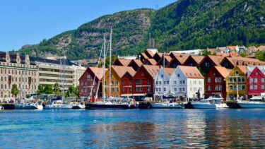 Typische norwegische Häuser in Bergen