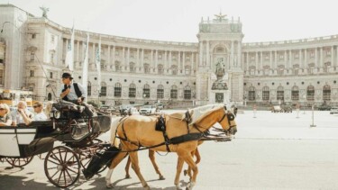 Kutsche vor Gebäude in Wien