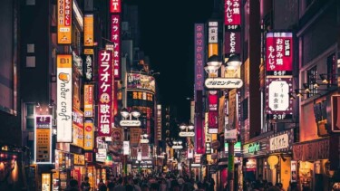 Tokio, Japan, Straße, Nacht, Leuchtreklame, Menschenmenge