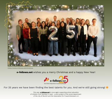 Das e-fellows.net-Team steht im Schnee und hält eine 25 in den Händen