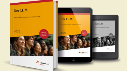 Mockup des Buches 'Der LL.M. 2026' von e-fellows.net mit Infos zu LL.M.-Studium: Nutzen, Auswahl, Bewerbung, Finanzierung. Verfügbar als Buch, Tablet- und Kindle-Version.