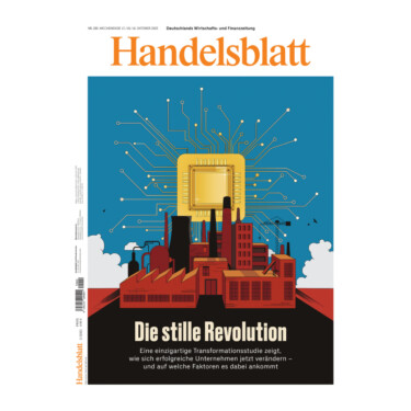 Ein Handy und eine Tablet, die jeweils die digitale Ausgabe von dem Handelsblatt auf dem Display zeigen.