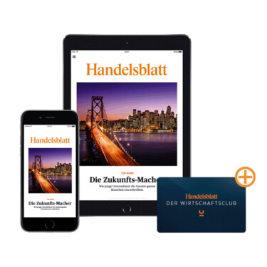 Ein Handy und eine Tablet, die jeweils die digitale Ausgabe von dem Handelsblatt auf dem Display zeigen.