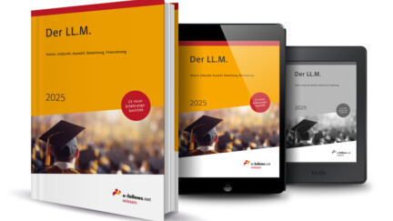 Mockup des Buches 'Der LL.M. 2025' von e-fellows.net mit Infos zu LL.M.-Studium: Nutzen, Auswahl, Bewerbung, Finanzierung. Verfügbar als Buch, Tablet- und Kindle-Version.