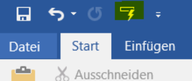 Ausschnitt eines Screenshots, auf dem die Word Symbolleiste für den Schnellzugriff zu sehen ist. Das Symbol für "Autokorrektur" ist gelb markiert.