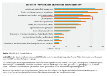 Bei diesen Themen haben Studierende laut DSW-Studie Beratungsbedarf [Quelle: e-fellows.net]