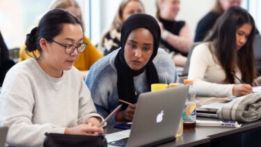 Studenten arbeiten am Computer.