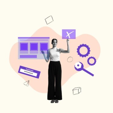 Eine Frau schließt ein Fenster von einem Browser oder Computerprogramm