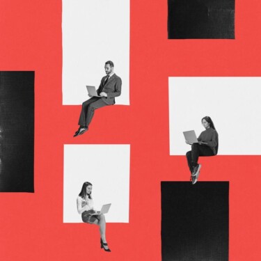 Drei Menschen sitzen in ihrem privatem Raum und arbeiten am Laptop