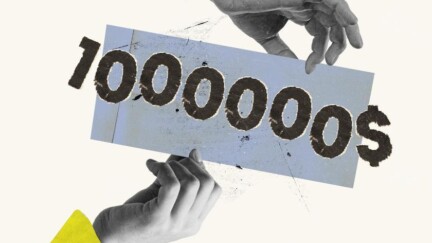 Zwei Hände halten ein Schild, wo eine Millionen drauf steht
