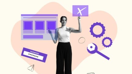 Eine Frau schließt ein Fenster von einem Browser oder Computerprogramm