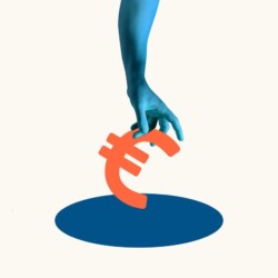 Eine blaue Hand greift nach dem Euro Symbol