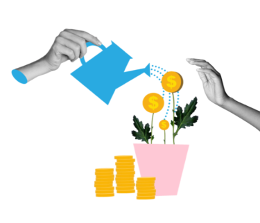 Hand gießt Pflanze mit Dollarmünzen als Blume symbolisch für Wirtschaftsprüfung & Steuerberatung