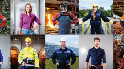 Viele verschiedene Porträts von Mitarbeiter:innen in unterschiedlichen Positionen und Dienstkleidungen.