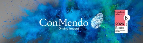 Das Logo von ConMendo vor einer bunten Farbexplosion
