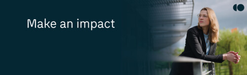 Eine Frau lehnt an einem Geländer. Außerdem der Schriftzug "Make an impeact"